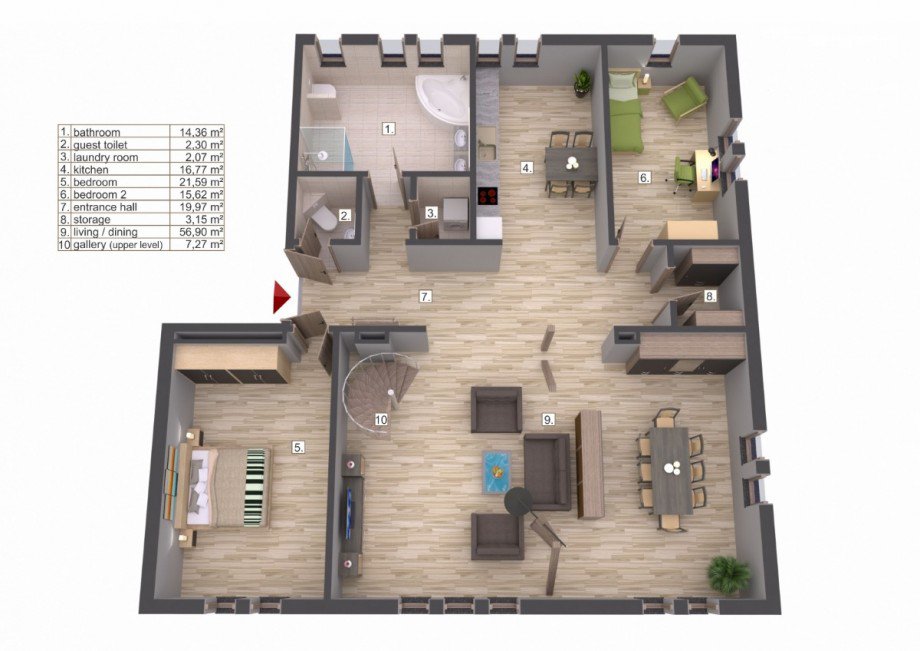 3D Floor plan Dachgeschosswohnung Wiesbaden